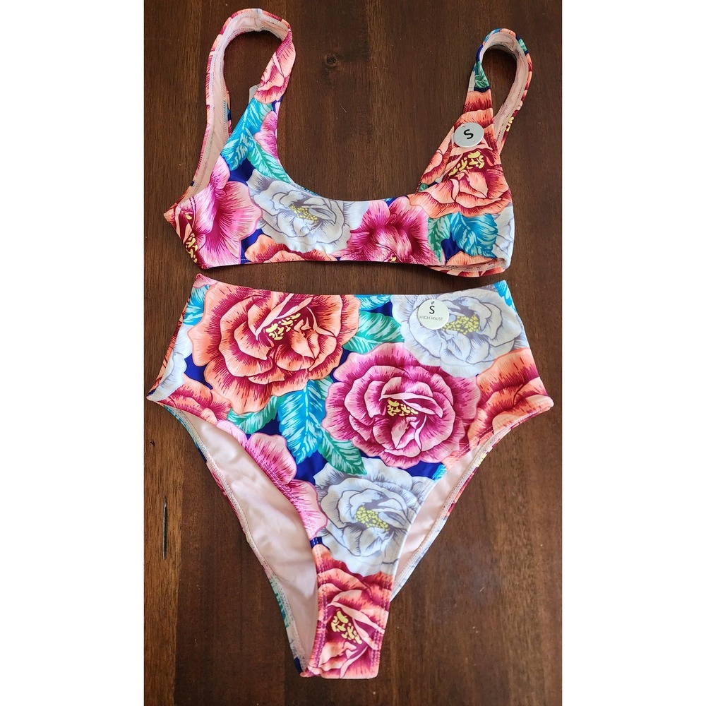 NWT Forever 21 Bikini Set Size S Floral Multicolor Nylon Spandex